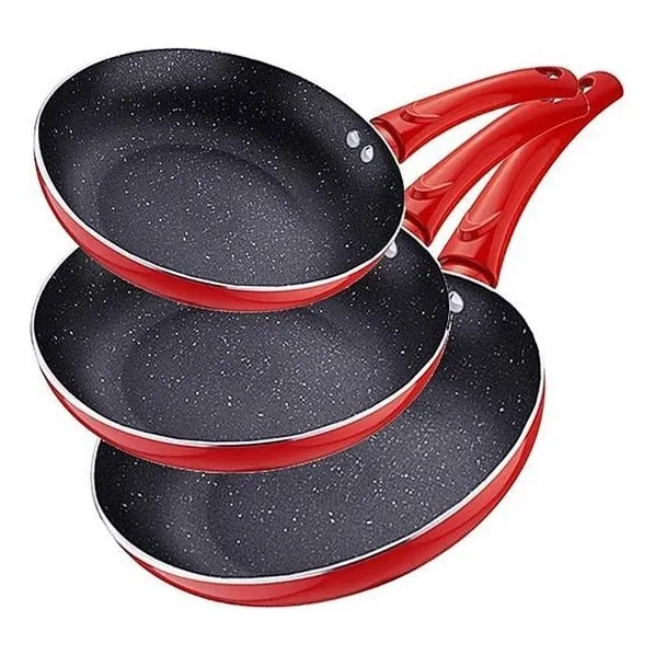 Red Speckled Frying Pan Set (3 pcs) in Kilimani | Uncle G Mart